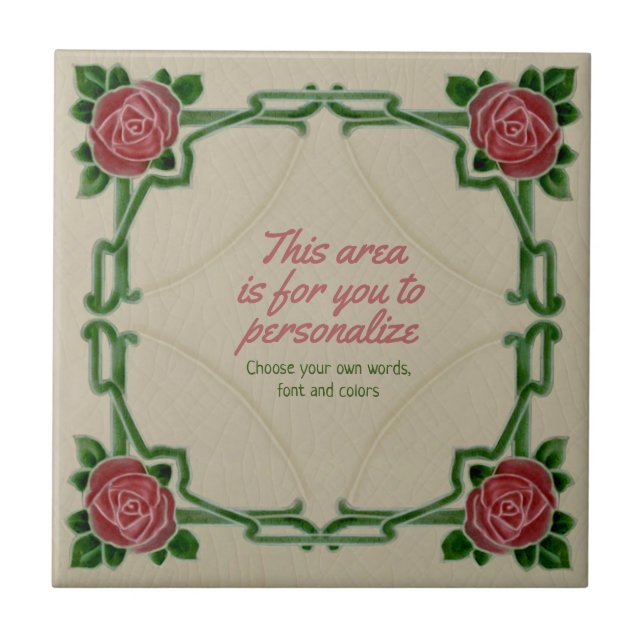 Carreau Roses Art Nouveau Cadre Repro Tile à personnaliser (Devant)