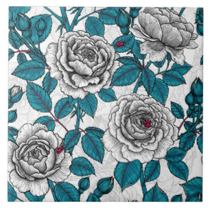 Carreau Roses blanches et coccinelles