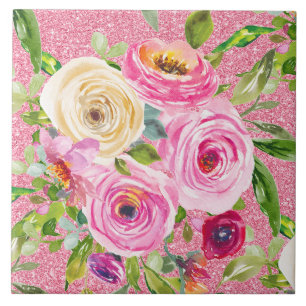 Carreau Roses d'aquarelle en rose et crème sur Parties sci