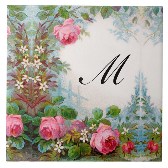 CARREAU ROSES ET JASMINES MONOGRAMME FLORAL (Devant)