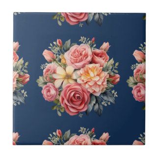 Carreau Roses roses classiques sur fond bleu