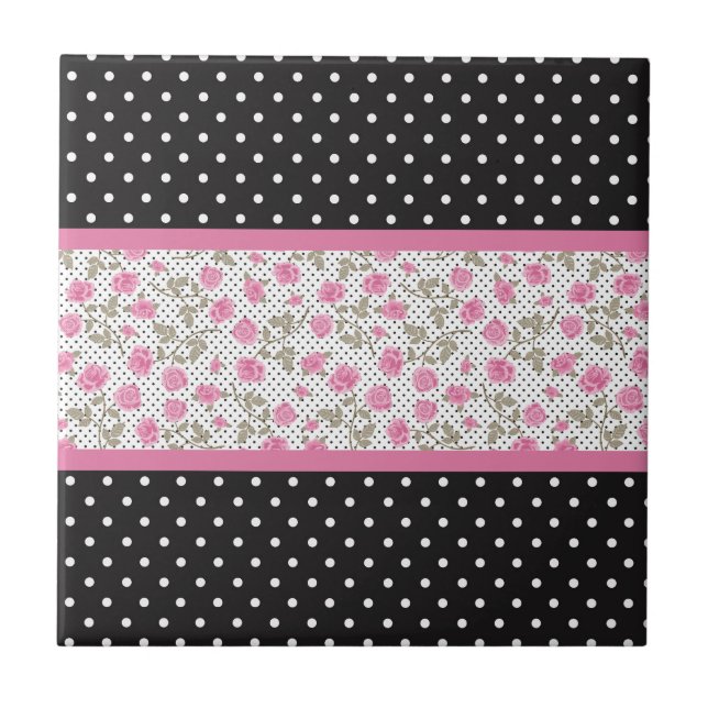 Carreau Roses roses et Pois noirs et blancs (Devant)