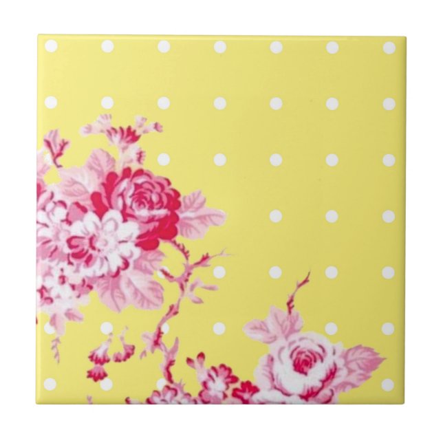 Carreau Roses Roses Roses Sur Carrelage Jaune (Devant)