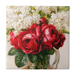 Carreau Roses rouges vintages et tuile du souffle du béb