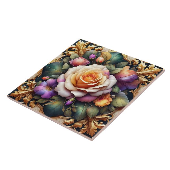 Carreau Roses Vibrants Avec Design Floral Élégant (Côté)