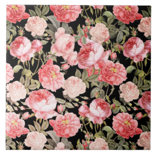 Carreau Roses victoriens roses sur le motif noir