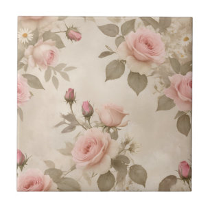 Carreau Roses vintages et marguerites sur Arrière - plan b