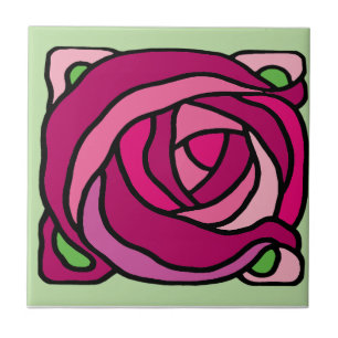 Carreau Roses vintages Pink et vert motif floral