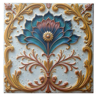 Carreau Rosette florale bleue et rose