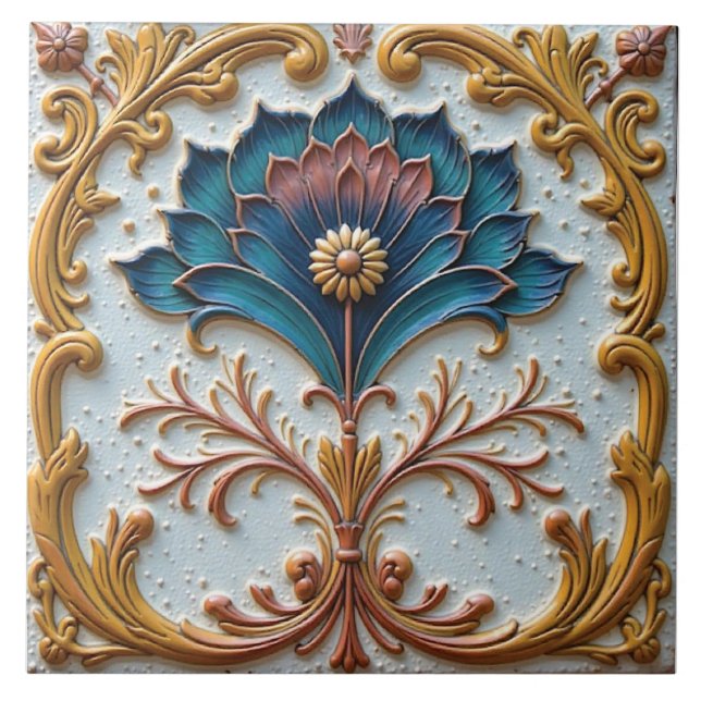 Carreau Rosette florale bleue et rose (Devant)