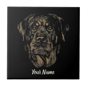 Carreau Rottweiler Chien Portrait Vintage Rottie Design