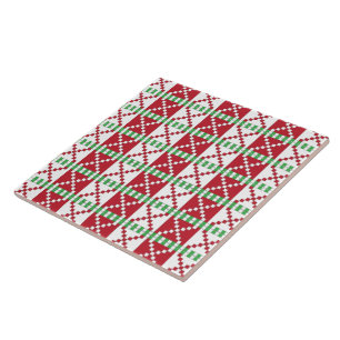Carreau Rouge, blanc, vert letton Letton Ethnic Folk art