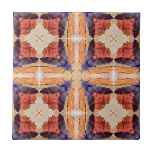 Carreau Rouge bleu indigo orange design carré géométrique (Devant)