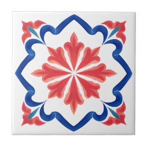 Carreau Rouge & Bleu Turc Iznik Carrelage Floral Art