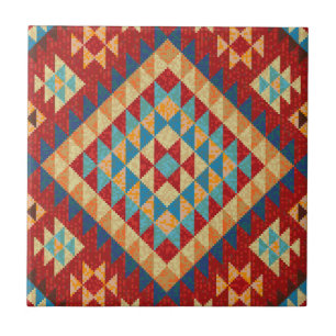 Carreau Rouge bleu Turquoise orange jaune Oriental Kilim M
