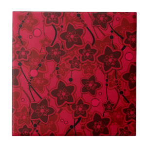 Carreau rouge brun floral rustique mode motif rétro