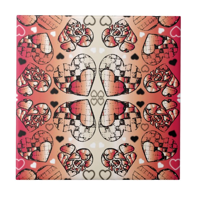 Carreau Rouge et blanc Whimsical Romantic Hearts motif (Devant)