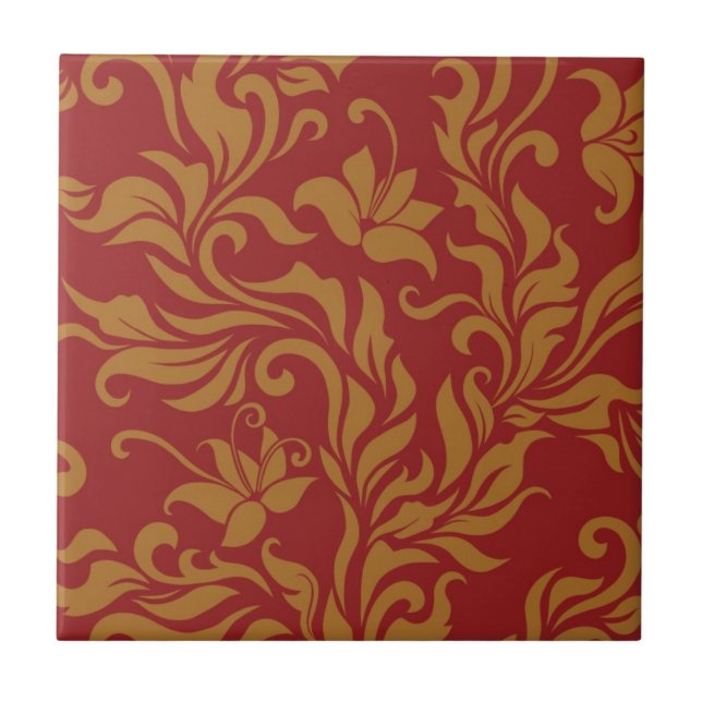 Carreau Rouge et motif floral d'or (Devant)
