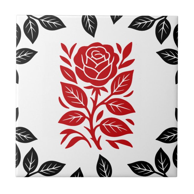 Carreau Rouge et noir Rose floral moderne verre minimal (Devant)