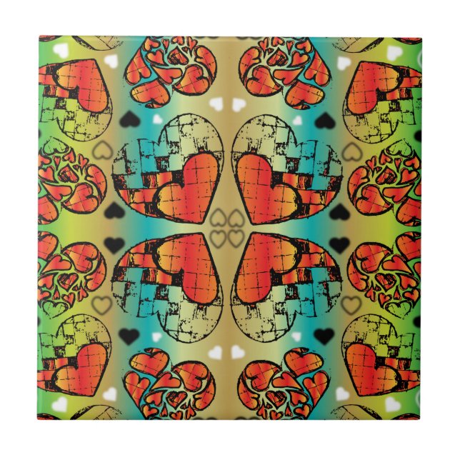 Carreau Rouge et vert Whimsical Romantique Coeurs motif (Devant)