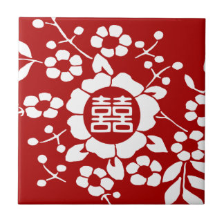 Carreau Rouge ・ Fleurs coupées en papier ・ Double Bonheur