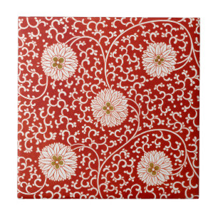 Carreau Rouge Floral Vibrant Ornate Classé Motif