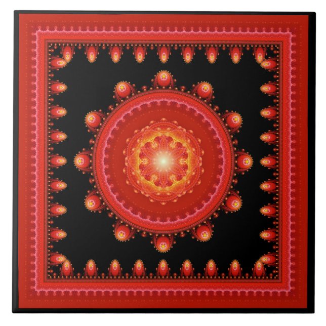 Carreau Rouge fractal oriental encadré motif (Devant)