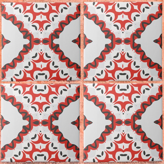 Carreau Rouge gris noir et blanc moderne ethnique géométri (Créateur téléchargé)