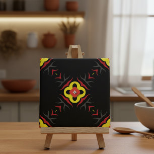 Carreau Rouge jaune gris noir ethnique Abstrait géométriqu