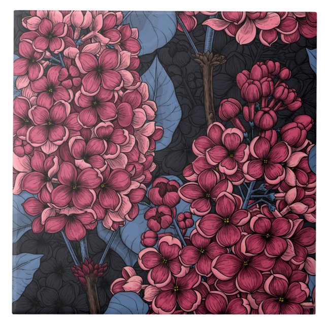 Carreau Rouge lilas sur bleu foncé (Devant)