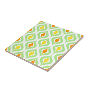 Carreau Rouge Orange Jaune Retro Chic Ikat Ogee Motif