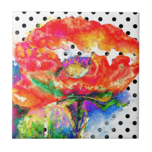 Carreau Rouge Populaire floral aquarelle polka accent poin