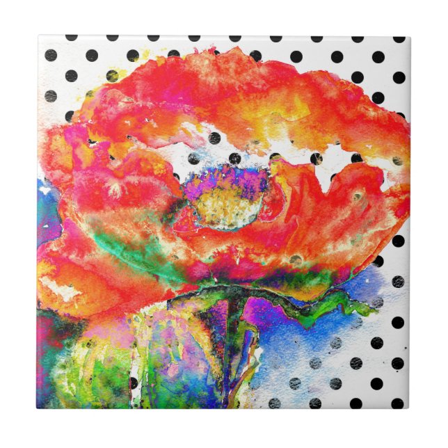 Carreau Rouge Populaire floral aquarelle polka accent poin (Devant)