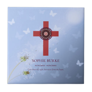 Carreau Rouge Russe Rosette Croix bleu Pet Memorial