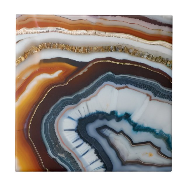 Carreau Rouge Terracotta Blanc Noir Bleu Or Géode d'âge (Devant)