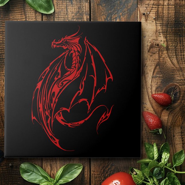 Carreau Rouge Tribal Dragon Noir (Créateur téléchargé)