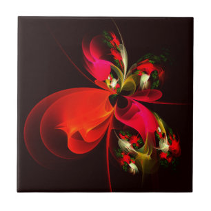 Carreau Rouge Vert Floral Moderne Art Abstrait Motif #02