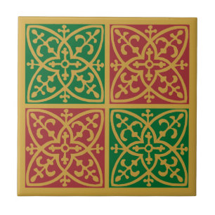 Carreau Rouge Vert Vacances Fleur de Lis Carrelage Motif
