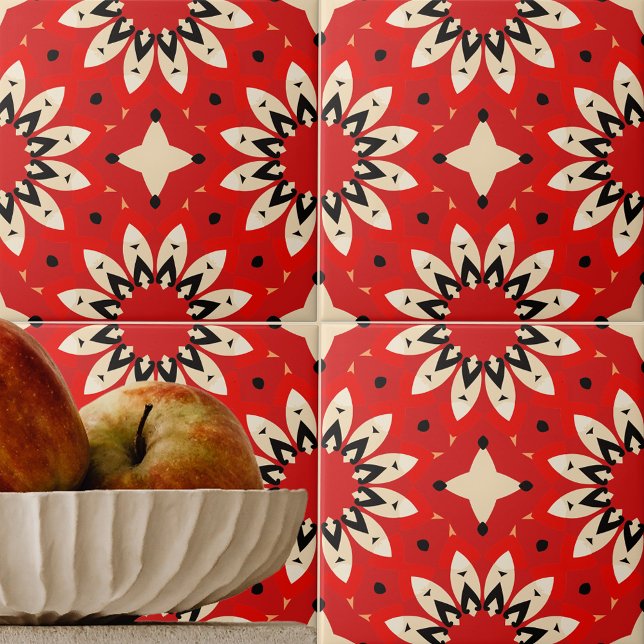 Carreau Rouge vibrant Floral Ethnic Motif de mosaïque géom (Créateur téléchargé)