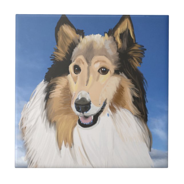 Carreau Rough Collie Portrait contre le ciel bleu (Devant)