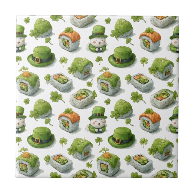Carreau Roulés de sushi de la Saint-Patrick & Trèfle (Devant)