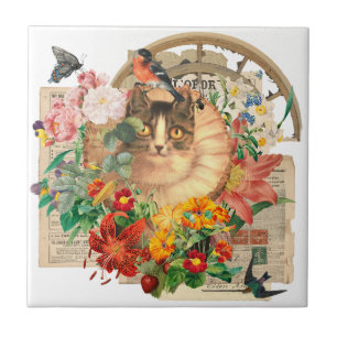Carreau Royal Cat avec Ami Bird et Fleur sauvage