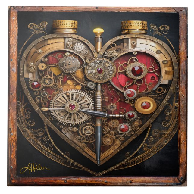 Carreau Rubies Et Engrenages Coeur Steampunk Series (Devant)