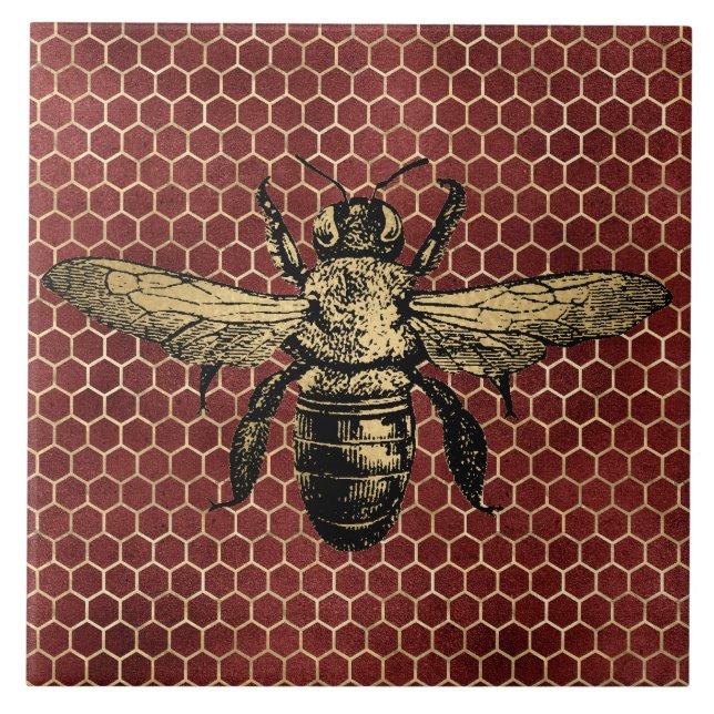 Carreau Ruche Rustique Or Nid d'Abeille Rouge (Devant)
