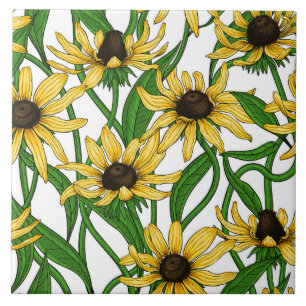 Carreau Rudbekia jaune sur blanc