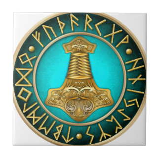 Carreau Runes - marteau de Thors - Teal