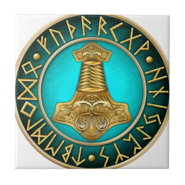 Carreau Runes - marteau de Thors - Teal (Devant)