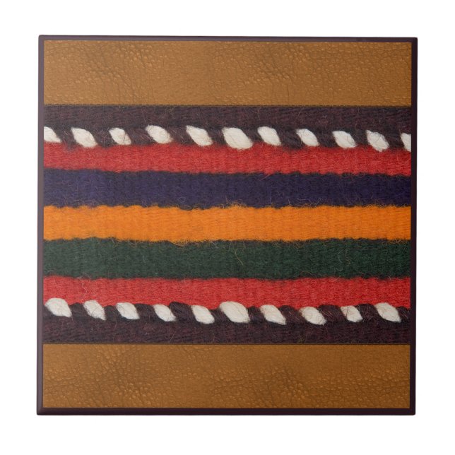 Carreau Russe Faux Cuir Rayures Ethniques Boho Ouest (Devant)