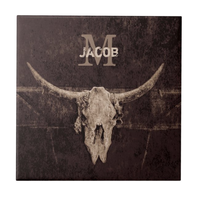 Carreau Russe Ouest Brown Beige Vieux Taureau Monogramme (Devant)