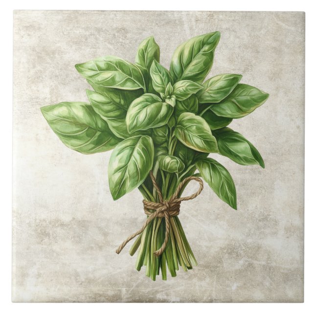Carreau Rustic Basil Herb Faux Ceramic Tile (Devant)